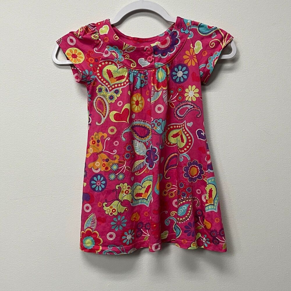 Hanna Andersson Pink Sz 100CM 4T Girls Pink Floral Print Aline Dress FLAWED